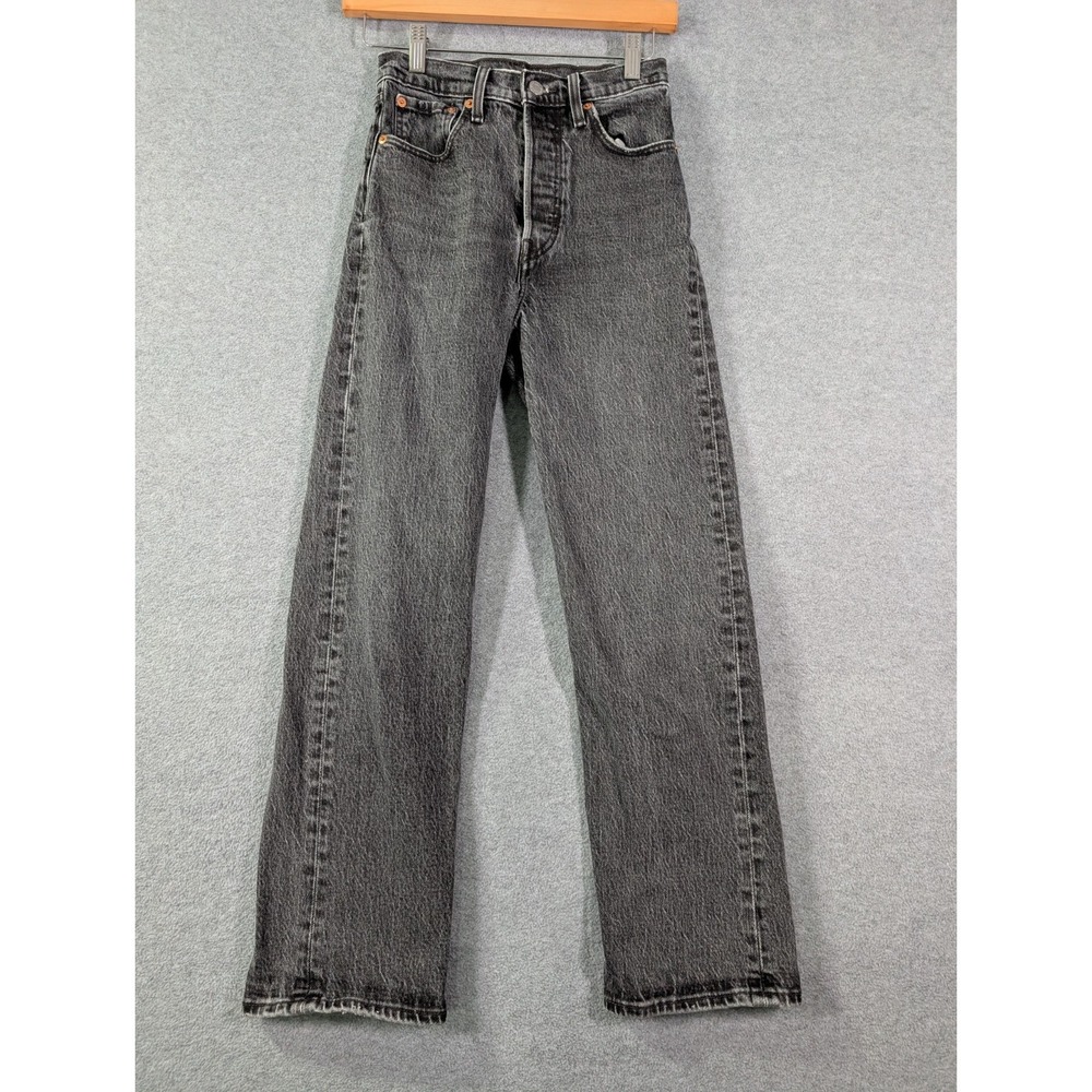 Levi's Ribcage Straight Ankle Jeans Women's 24x27 Black Light Wash Denim